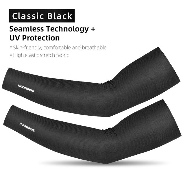 ROCKBROS protezione solare maniche da braccio da ciclismo compressione seta di ghiaccio maniche senza cuciture Anti-UV esecuzione di manicotti da basket scaldamuscoli: XT045BK / S