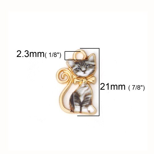 DoreenBeads Zinc Based Alloy Charms Pendant Cat Animal Gold Orange Black White Colorful Enamel 21mm( 7/8&quot;) x 13mm( 4/8&quot;), 10 PCs: 2