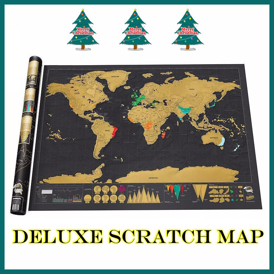 Travel Deluxe Scratch off Map Erase black World mapa For kids Traveler Geography Novelty wall Poster mundi rascar