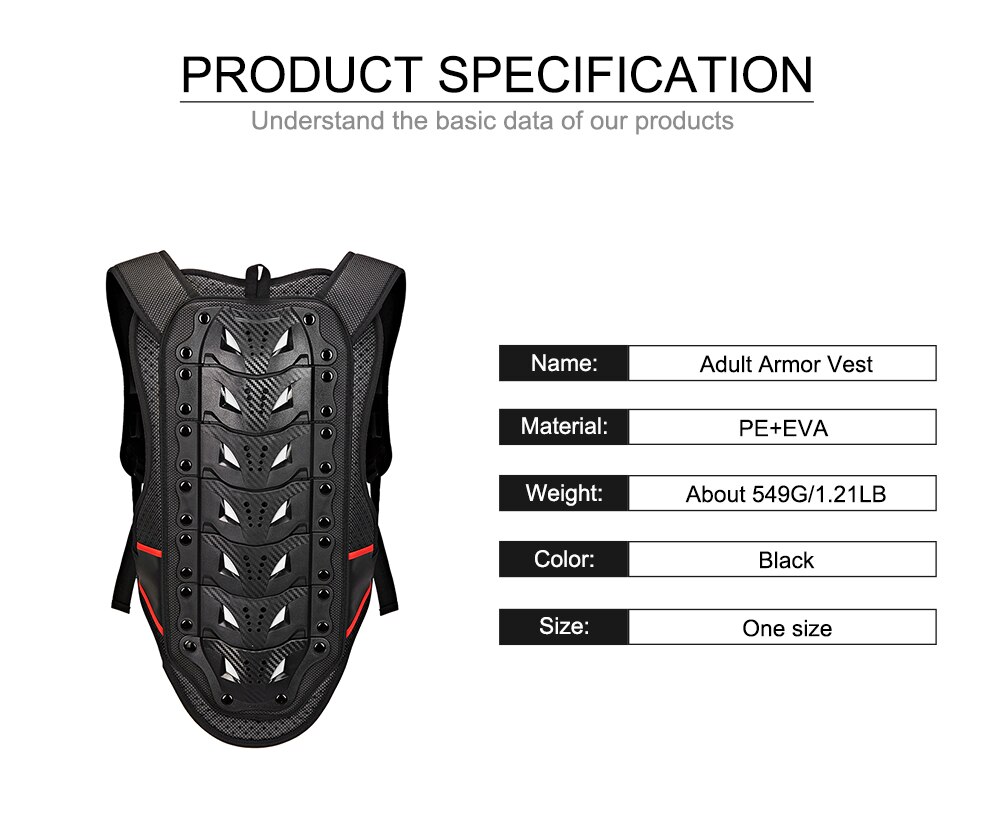 WOSAWE Motorcycle Back Protection Armor Vest Detachable Cushion Thicken EVA Adjustable Protection Back Protector Vest Armor