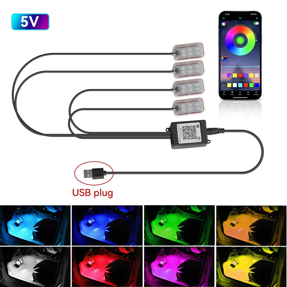 Neon Auto LED-binnenverlichting RGB Omgevingslichtset met APP Draadloze bediening LED Auto Sfeer Decoratieve Lamp: 4300k wit geel