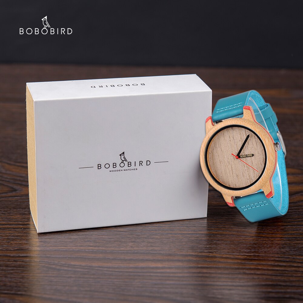 BOBO BIRD-reloj de madera para hombre, cronógrafo de cuarzo, con correa de cuero, caja de papel de