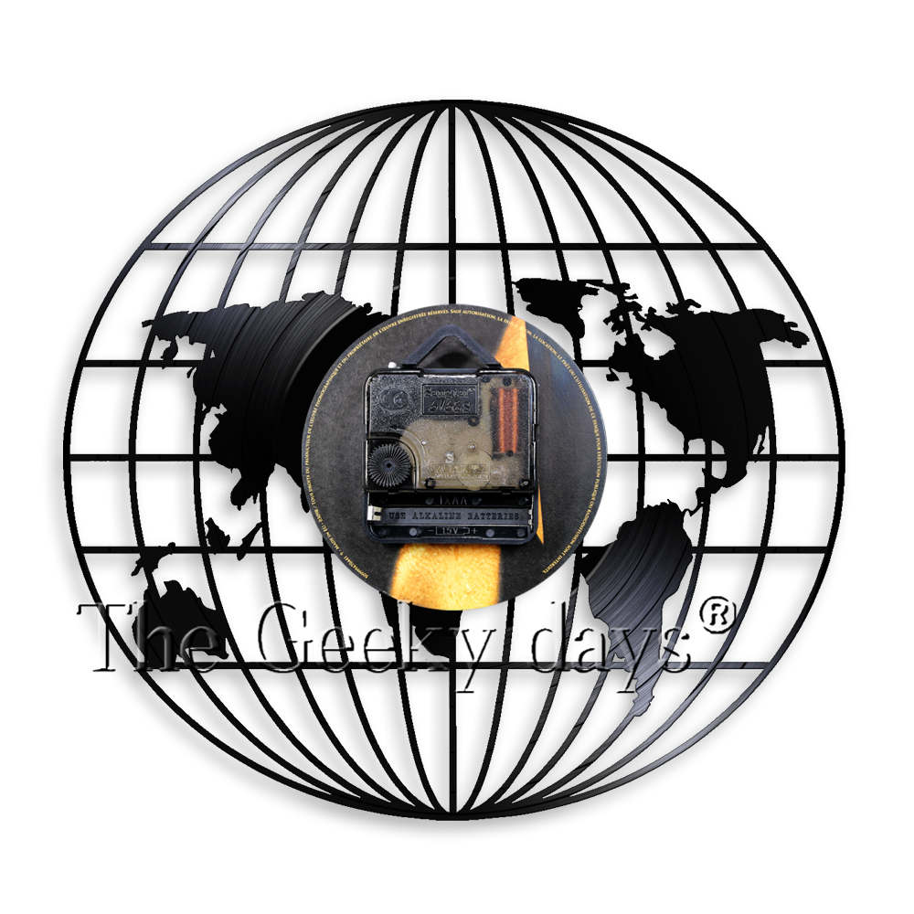 3D Globe Kaart Van Aarde Wandklok Kaart Klokken Maken Van Vinyl Record Wandklok Wolrd Kaart Decoratieve Muur Horloges decor Voor Kamer