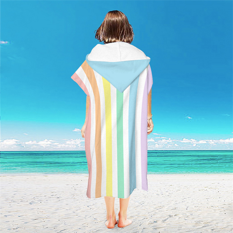 Albornoz de estilo étnico, toalla de playa con rayas onduladas, toallas de baño de secado rápido, capa ligera con capucha, natación, Surf, Poncho para hombres y mujeres adultas: Gris oscuro