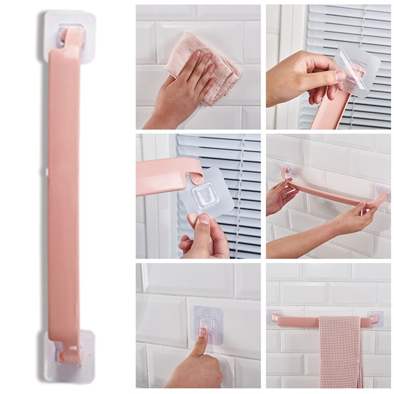 Self-adhesive Towel Holder Rack Wall Mounted Towel Hanger Bathroom Towel Bar Shelf Roll Holder Hanging Hook Bathroom Organizers