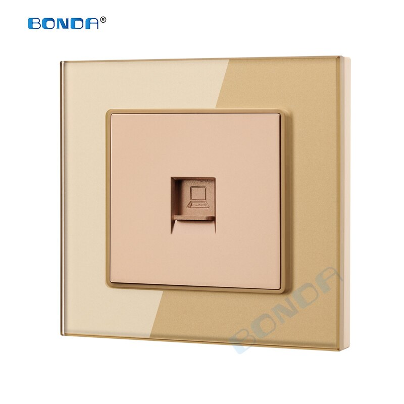 BONDA low current socket, Network socket, wall socket, coaxial wall-mounted output panel socket, crystal tempered glass 86*86mm: Internet   gold