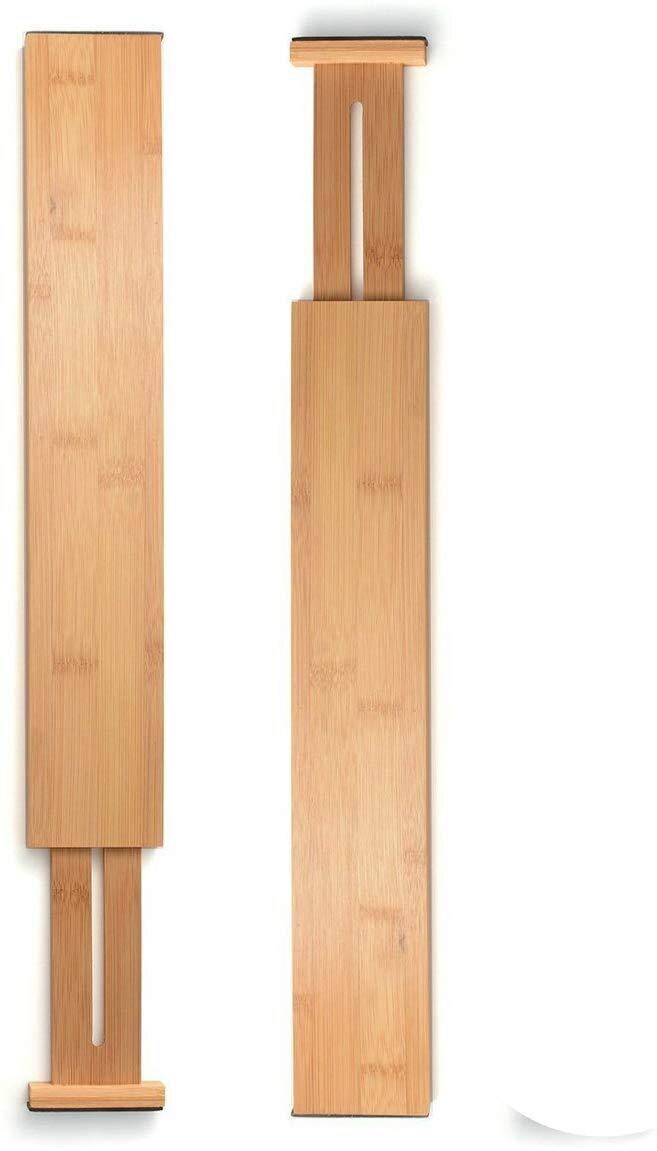 Separadores de cajones de bambú, organizador, separador con resorte cargado ajustable: 2 Pack