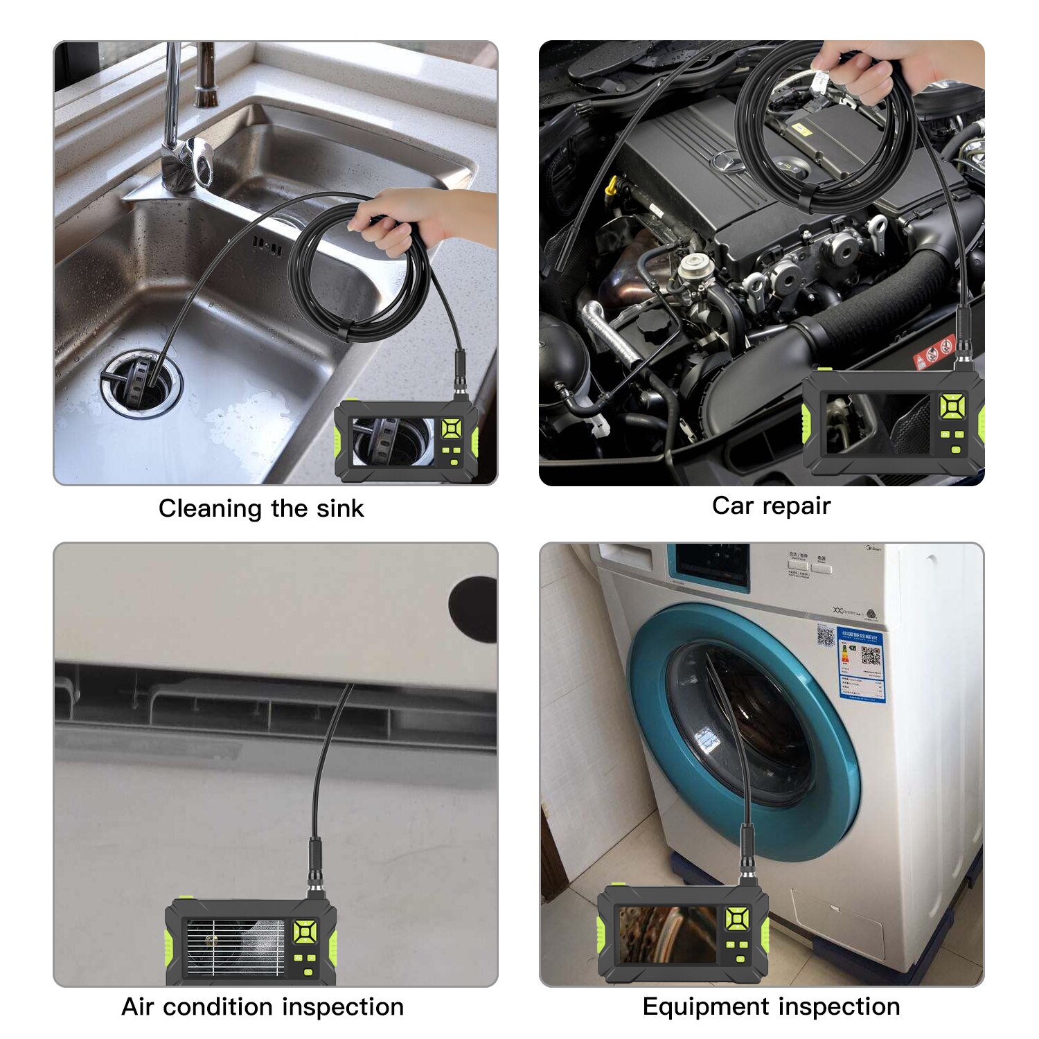 Endoscope 4.3 pouces LCD, écran couleur 1080P, portatif, industriel et domestique, avec 8 led, objectif de 8mm de diamètre