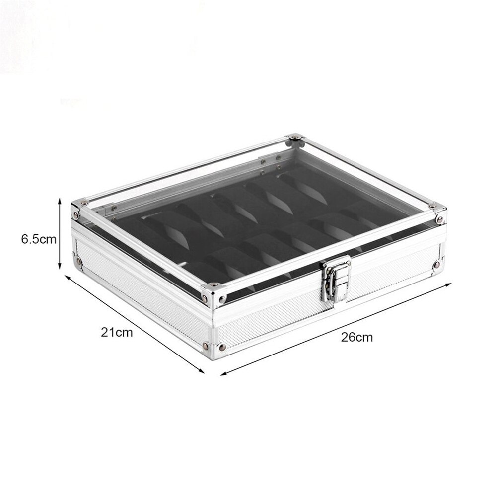 12 rutnät klockor förvaringslåda aluminiumplast rektangel klockhållare smycken displaycase sub