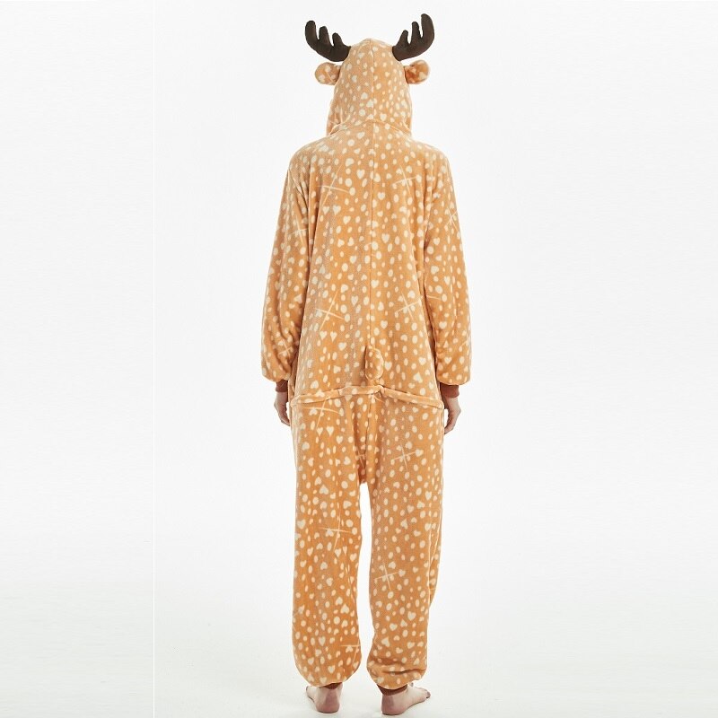 Kigurumi-Pijama con capucha de ciervo para hombre y mujer, pijama de una sola pieza, de franela, cálido, animal, para adulto, kugurumi