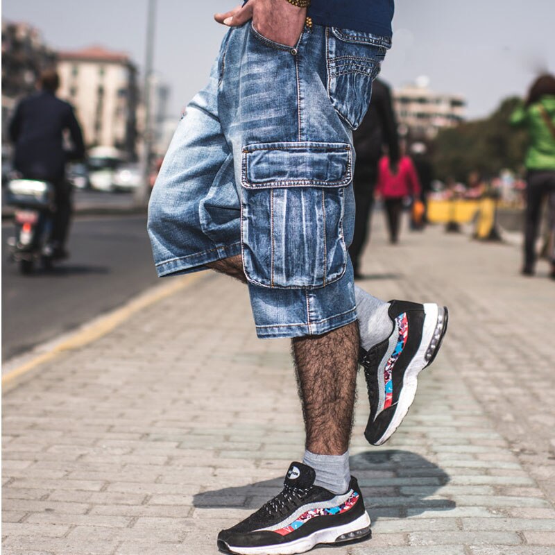 Jeans Männer Sommer Modis Multi-Tasche männer Blau Denim kurze Hose Streetwear verlieren Große Größe Gerade Denim kurze Hose