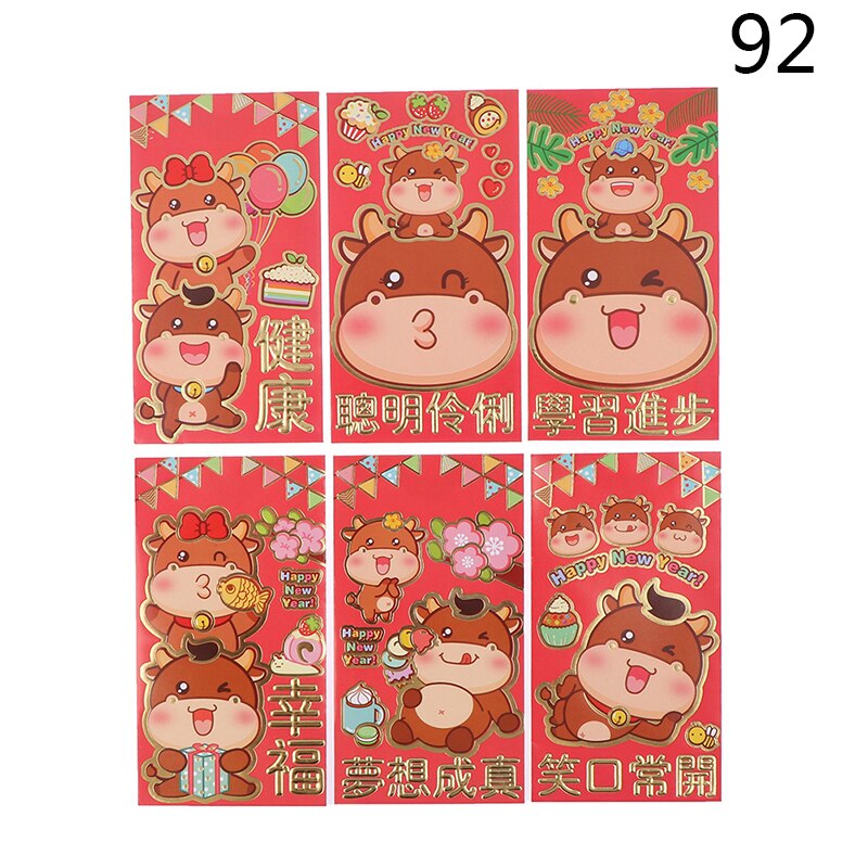 6 Stuks Chinese Ox Jaar Lente Festival Creatieve Rode Envelop Trouwen Rode Envelop: Fluorescentie Geel
