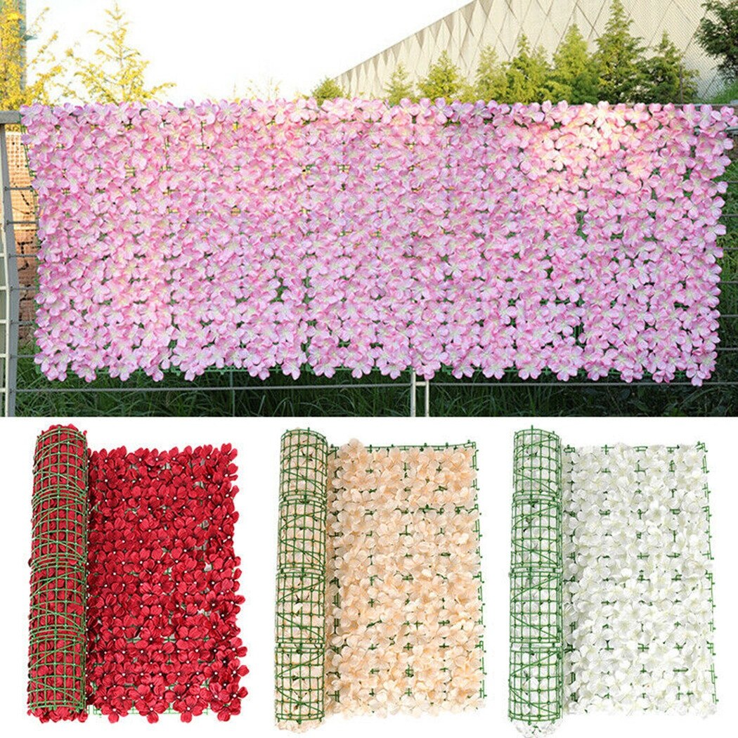 Valla de flores artificiales de 1M, enrejado de pared para paisajismo, pantalla de valla de privacidad para jardín al aire libre, patio trasero, balcón, decoración de setos