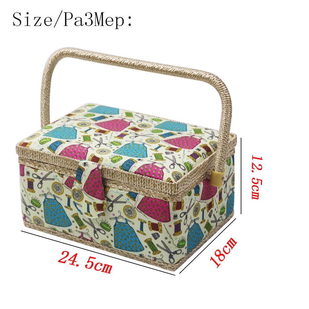Home Sewing Storage Basket with Sewing Tool Accessories Cotton Fabric&amp;Wood Crafts Storage Box Sewing Kits for Mother