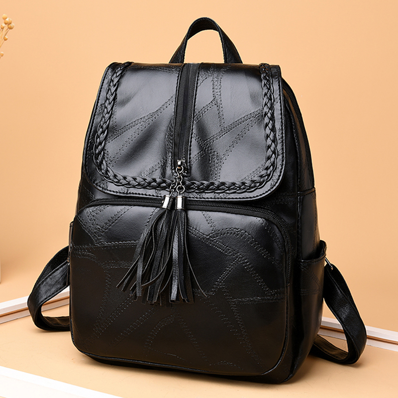 Mochila feminina bolsa escolar clássica preta à prova d'água bolsa de ombro de viagem multifuncional mochila feminina: Default Title