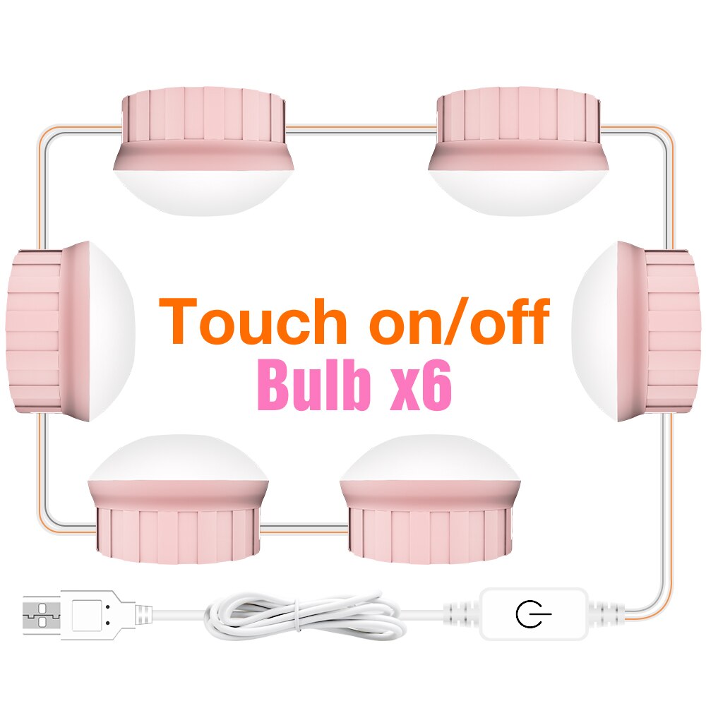 Led Make-Up Spiegel Lampen Usb Hollywood Make Up Lamp Vanity Lights Badkamer Kaptafel Verlichting Dimbare Led Wandlamp: Type-B-Pink-6Bulbs