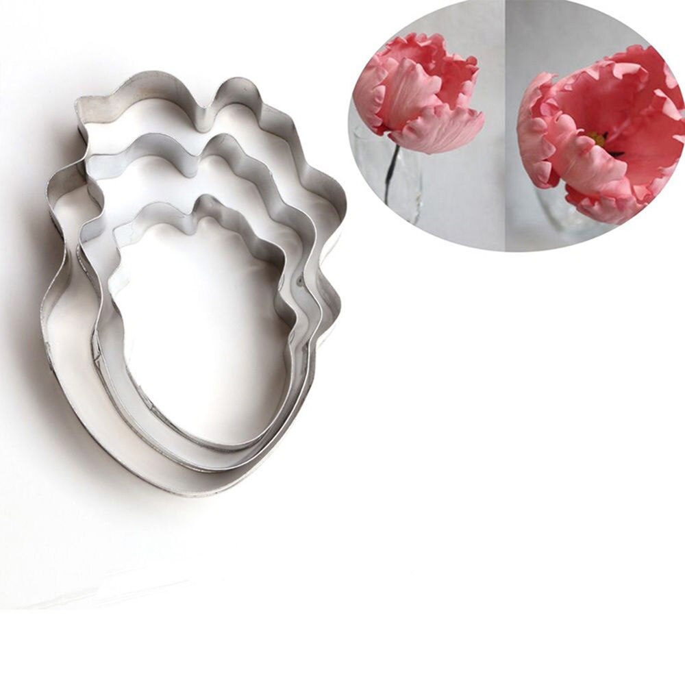 Linsbaywu 3 Stks/set Papegaai Tulp Bloemblaadje Bloem Cookie Cutter Cake Decorating Gereedschap Fondant Sugarcraft Candy Cupcake Biscuit Mallen