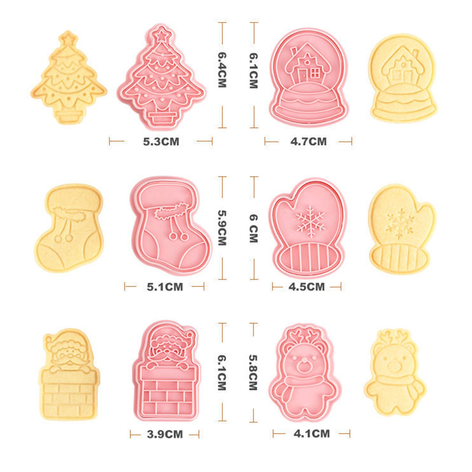 6 stuks koekjesstempel, koekjes diy mal, kerst, 3d koekjes, cake plunger uitstekers, bakvorm, kerstkoekjesvormpjes, kleur willekeurig