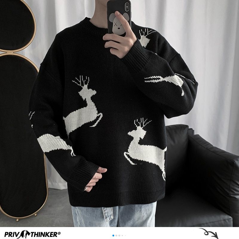 Privathinker herr älgstickade tröjor höst herrtröjor 2 färger man streetwear herrkläder