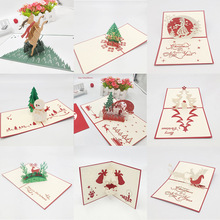 Kerst Kaart 3D Pop Up Kaarten Vrolijk Kerstfeest Winter Wenskaarten Sneeuwvlok
