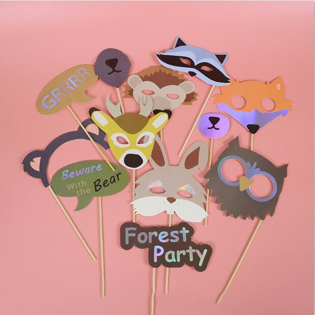 12 pcs Funny Photo Props DIY Selfie Props Decor Wedding Birthday Christmas Graduation Party Photography Flamingo Animal Mask: PH35-Forest