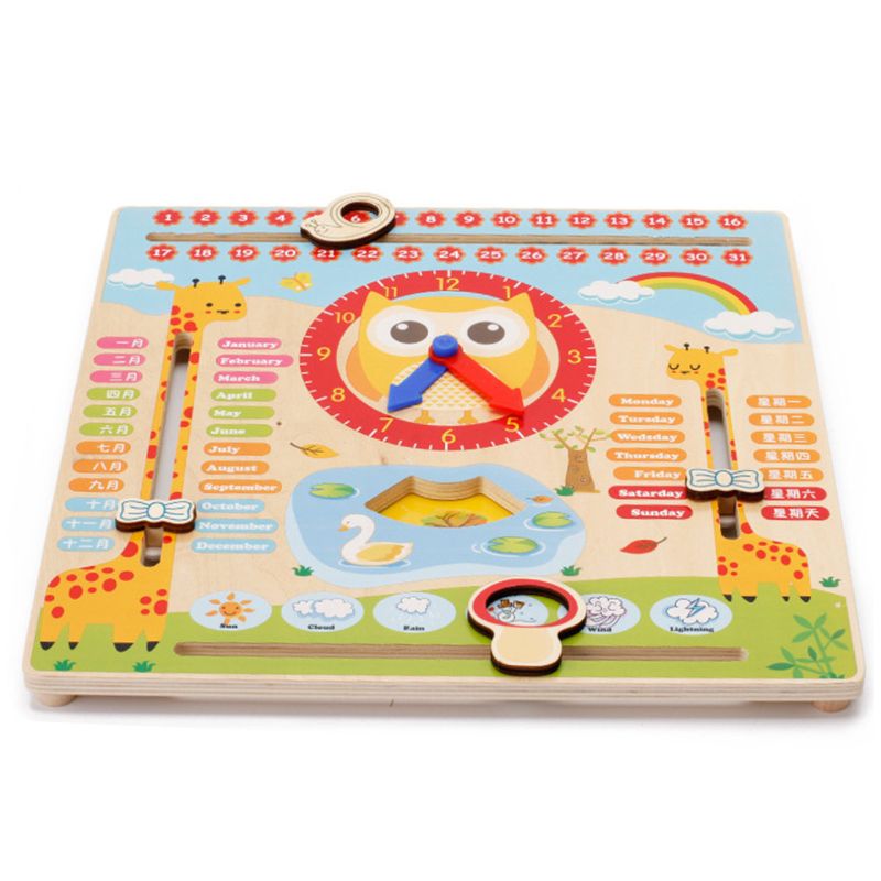 Holz Uhr Kognitiven Kalender Uhr Pädagogisches Lehrmittel Holz freundlicher FrüHenne Lernen Vorschule Uhr