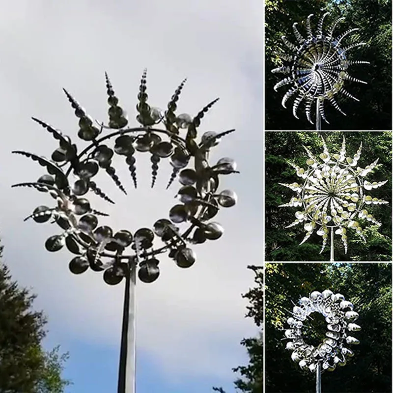 Unieke En Magische Metalen Windmolen 3D Wind Aangedreven Kinetische Sculptuur Gazon Metalen Wind Solar Spinners Erf En Tuin Decor