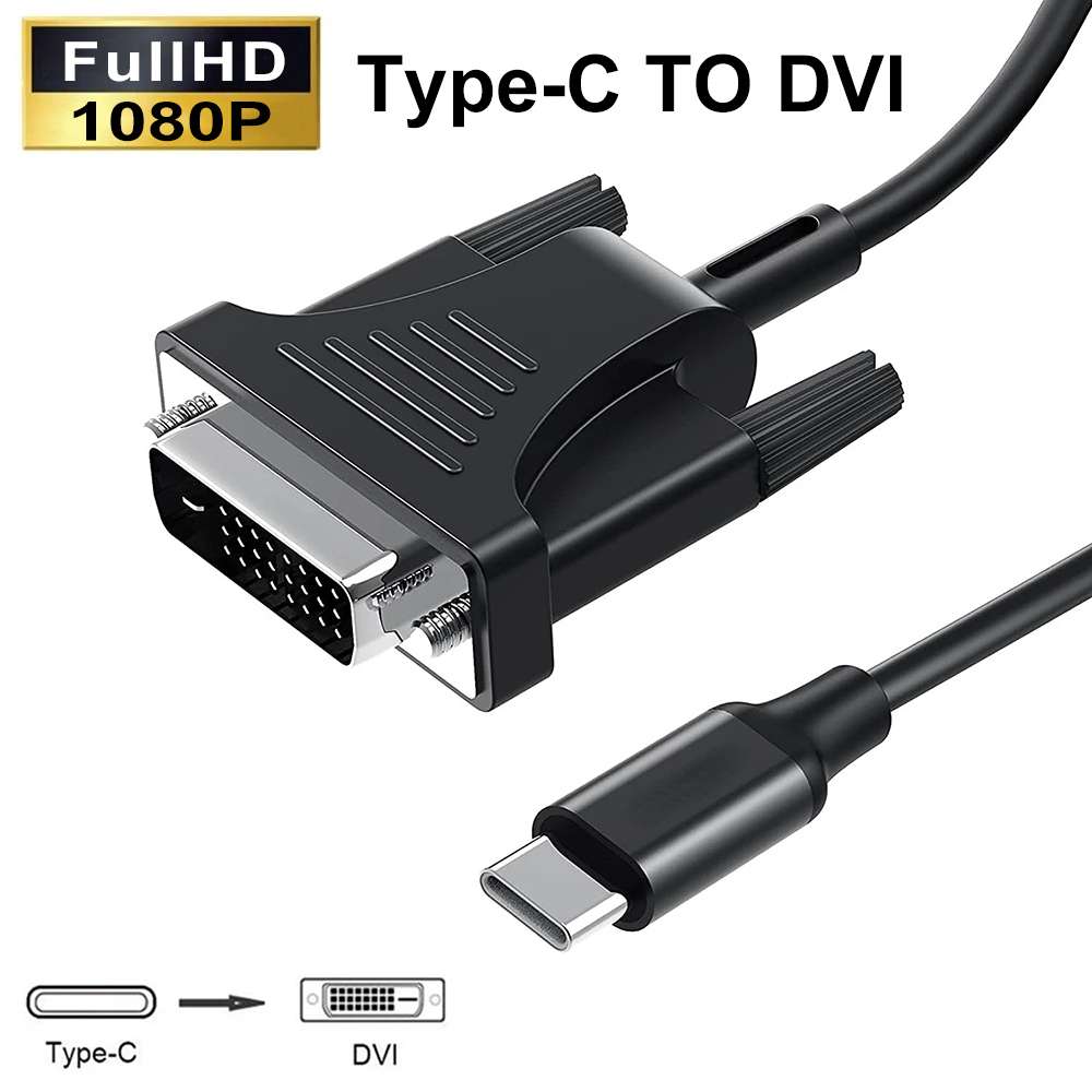 Full 1080p usb c till dvi-kabel typ-c dvi 24+1 24+5 omvandlare adapter för pc bärbar dator surfplatta telefon till tv skärm projektorskärm