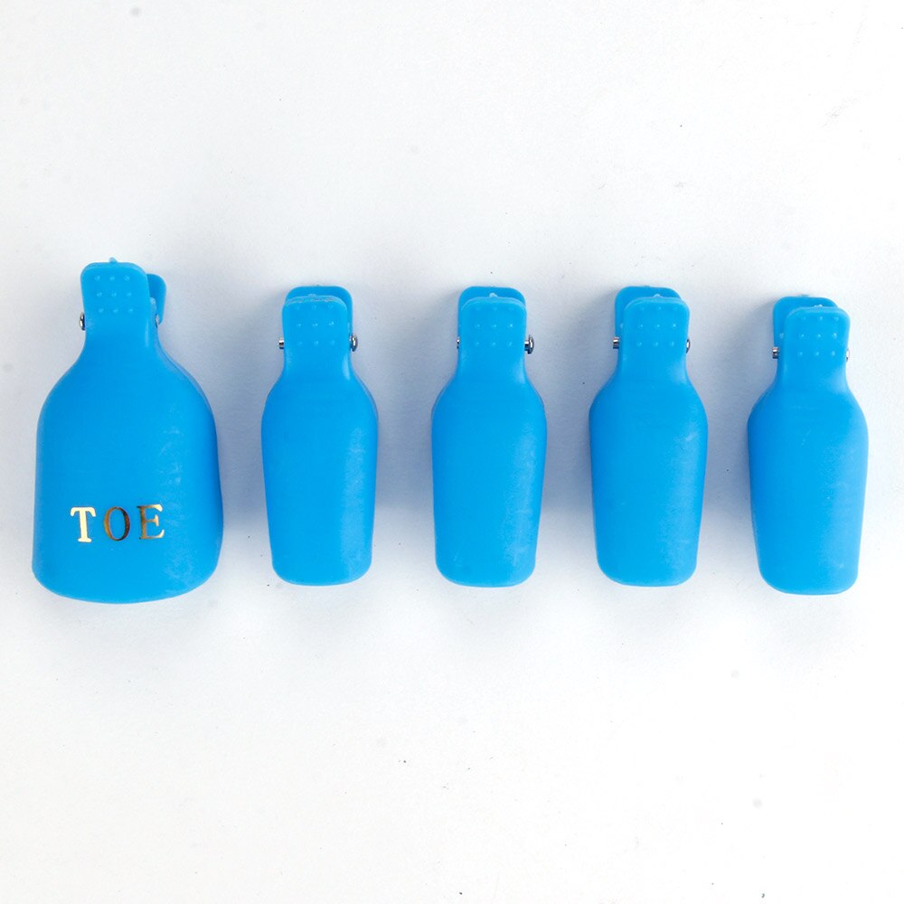 5 stk farverige plastik tå iblødsætningshætte sæt nail art fod tå klip uv off gel lakfjerner negle iblødsætning hætte pleje manicure værktøj: Blå