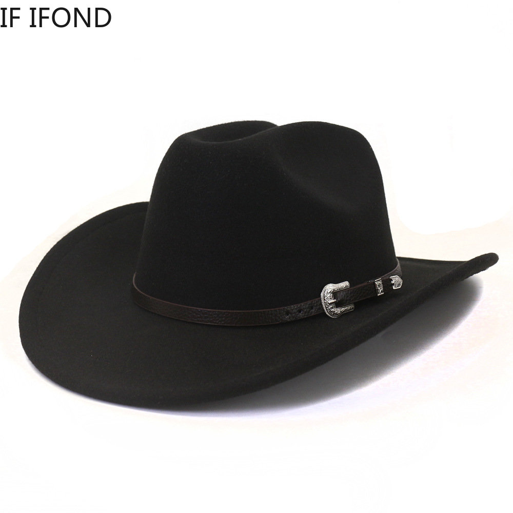 Chapéu de vaqueiro ocidental vintage masculino com cinto, aba enrolada, boné de igreja de jazz, novo, inverno, outono
