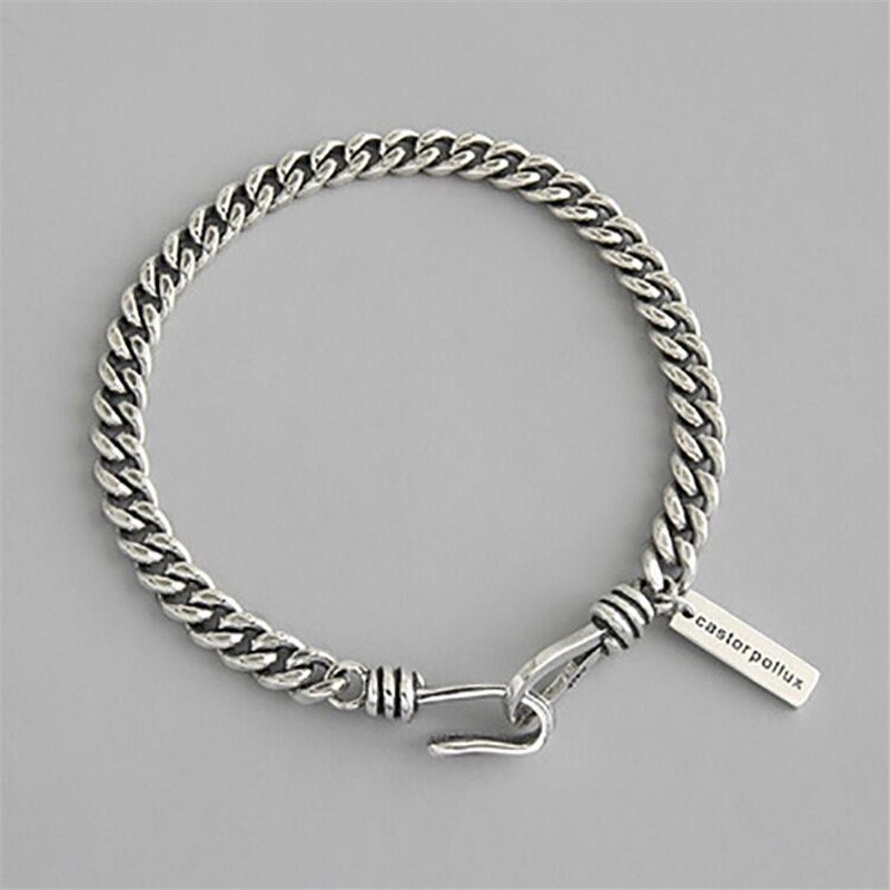 POFUNUO 925 Silver Women Men Unisex Chic Bracelets Vintage Style Male Female Make Old Distress Bracelet Bangles With tag