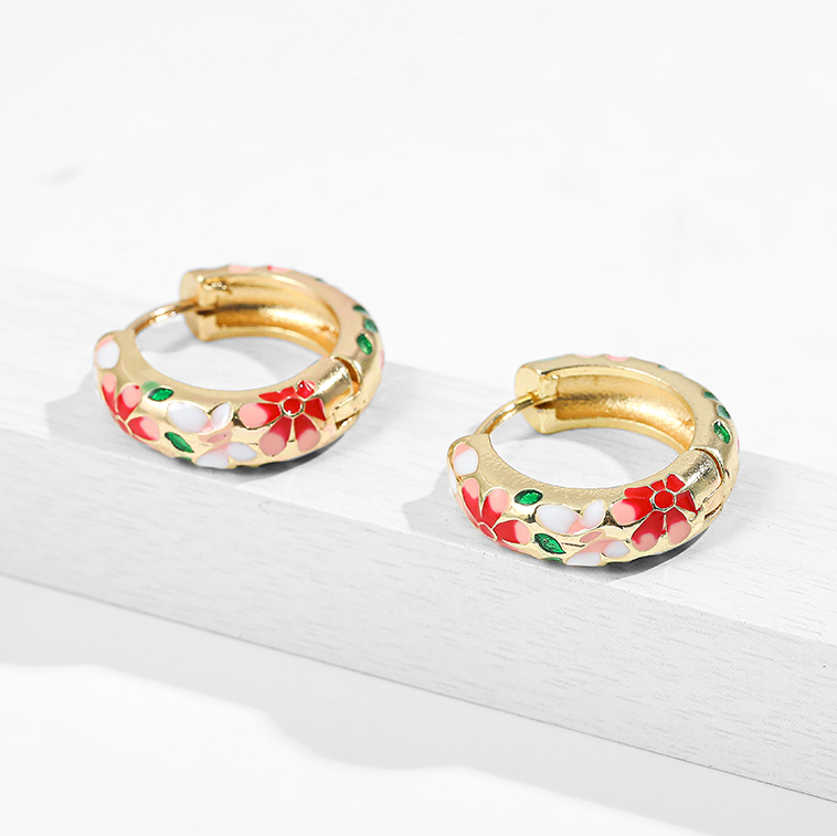 Orecchini a cerchio piccoli con fiori colorati Vintage ▾ Smalto in metallo Fiori e piante Cerchio Huggie cerchi Regalo di gioielli alla moda femminile: Zinco blu placcato