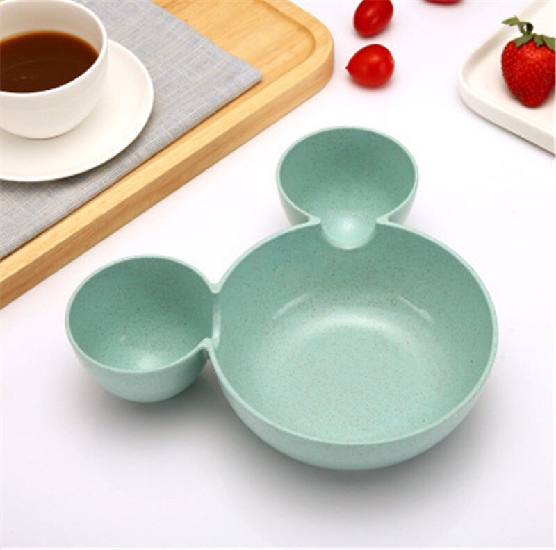Baby bowl+spoon+fork Feeding Food Tableware Set Cartoon Bear Kids Dishes Eating Dinnerware Anti Wheat Straw Training Plate