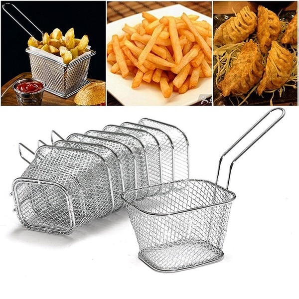 Mini French Deep Fryers Basket Net Mesh Fries Chip Kitchen Tool Stainless Steel Fryer Home Mini French Fries Baskets Strainer