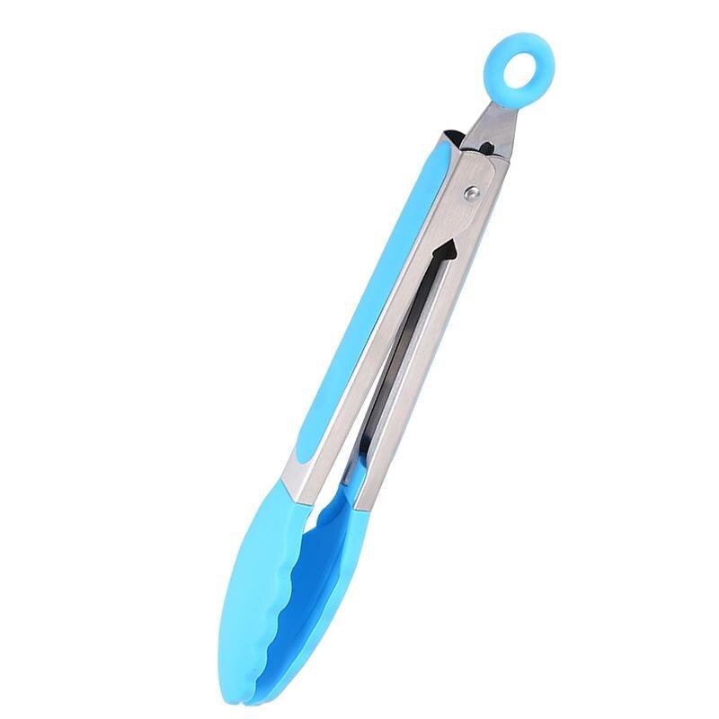 Silicone Food Tong Stainless Steel Kitchen Tongs Silicone Non-slip Cooking Clip Clamp BBQ Salad Tools Grill Kitchen Accessories: Blue