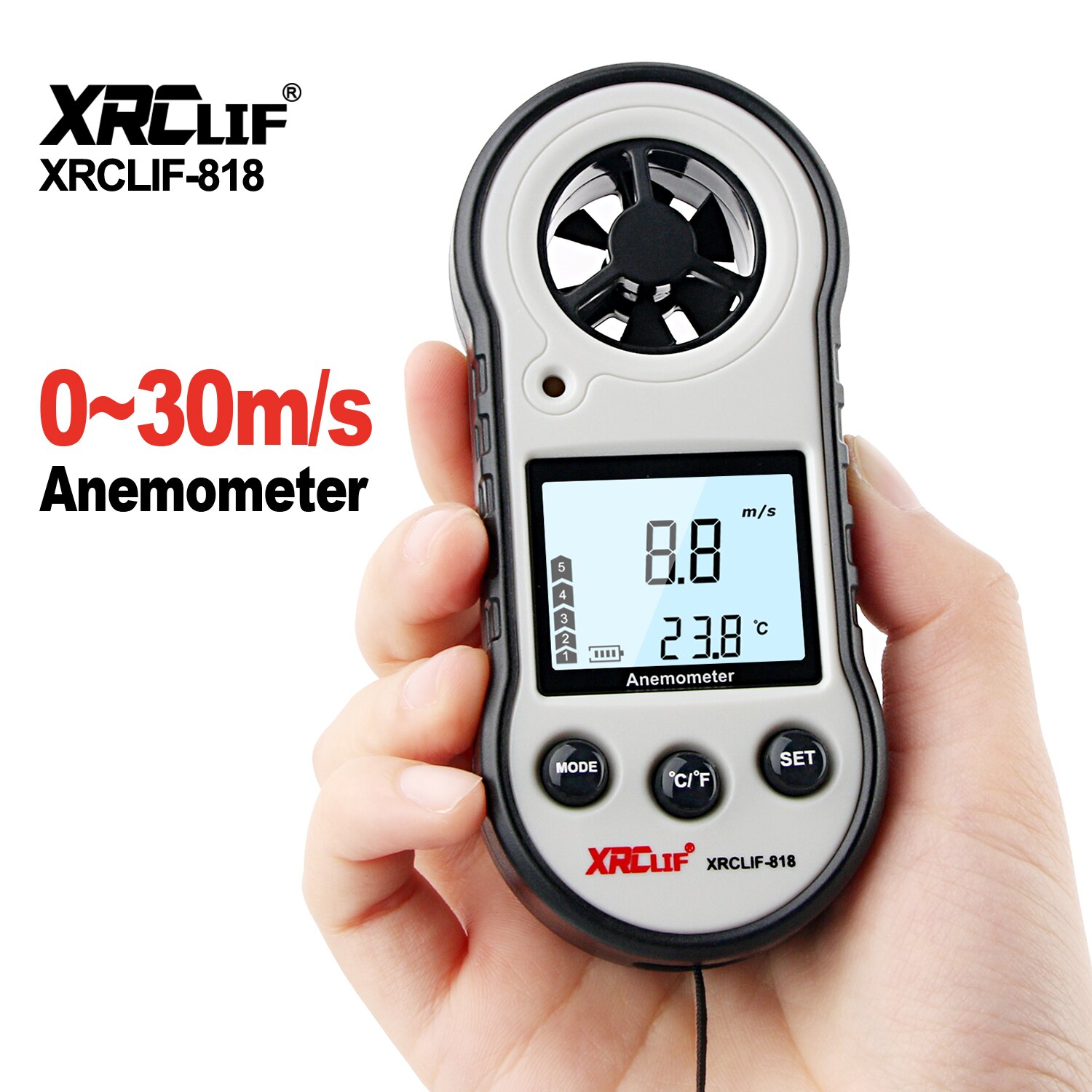 RZ818 Digital Anemometer Wind Speed Meter Measures Wind Velocity Airflow Temperature with LCD Backlight Wind Speed Meter 30m/s: XRCLIF818