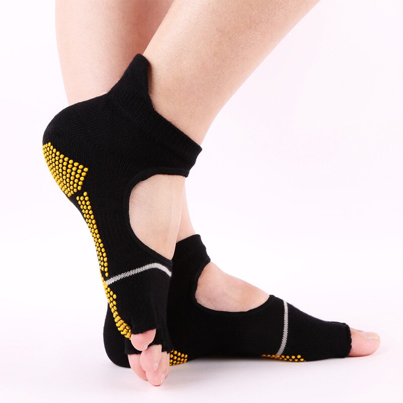 Yoga-socken für damen und herren, aus baumwolle, hinten offen, rutschfest, offene zehen, halbzehenfest, pilates-, fitness-, ballett- und sportsocken, hausschuhe