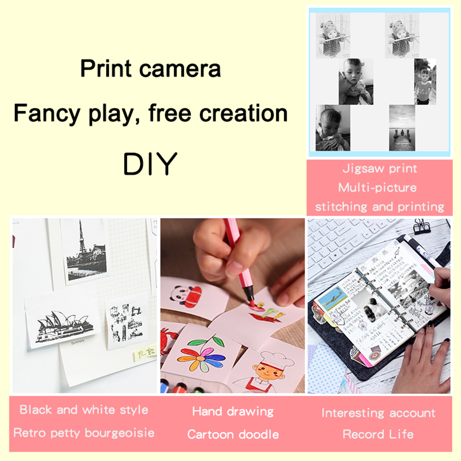 Mini Pocket Printer Camera Instant Print Portable Thermal Printing Machine Wireless BT Connection for Picture Label DIYHandcraft