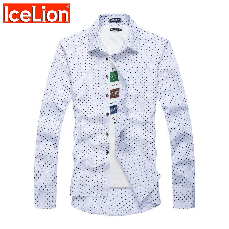 IceLion Summer Polka Dot Long Sleeve Mens Shirts Camisa Hombre Turn-down Collar Men's Shirts Casual Cotton Shirts