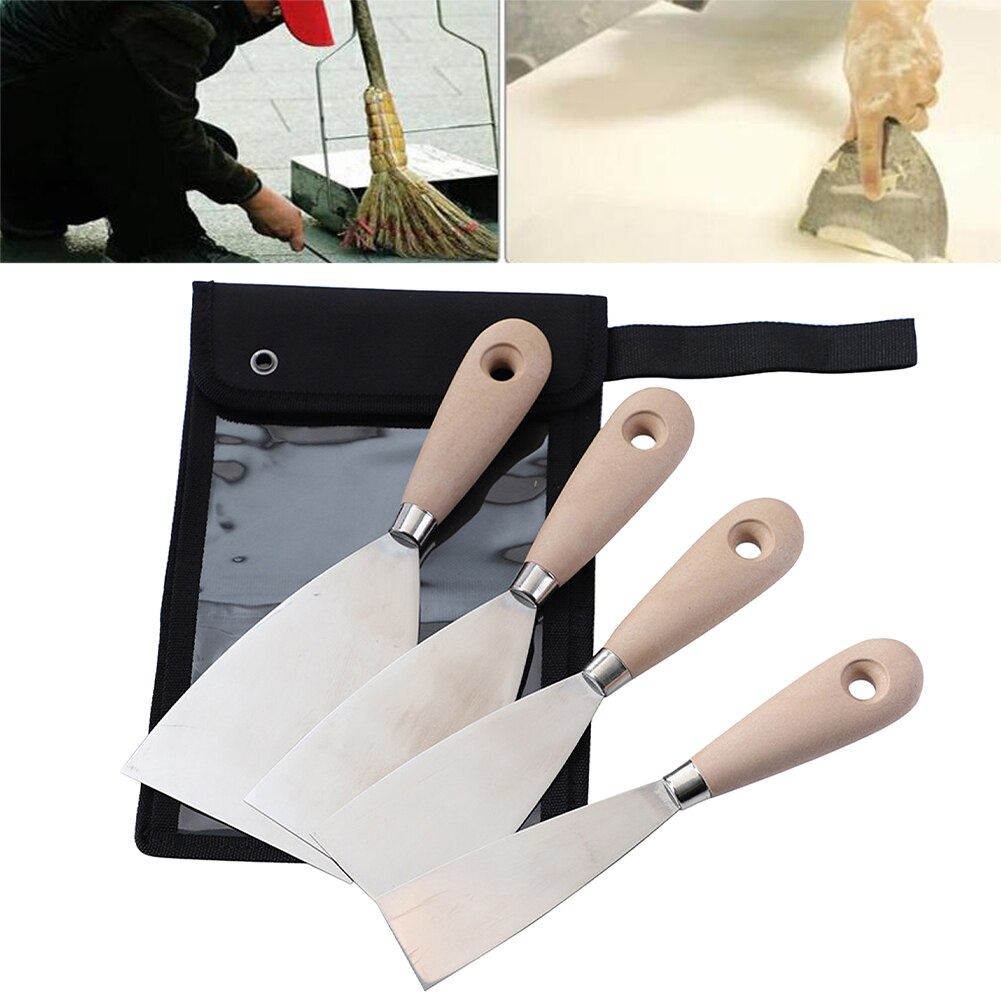 4pcs/set Scraper Cleaning Construction Tools DIY Wall Blade Putty Shovel Manual Wooden Handle Stainless Steel Plastering