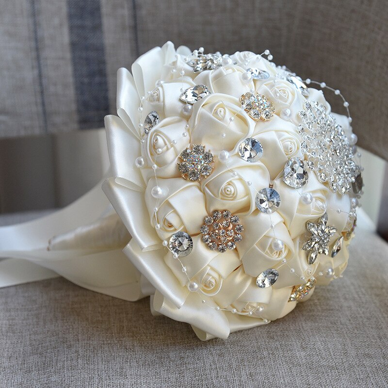 Wine and Champagne Rose Flowers Rhinestones Wedding Bouquet Handmade Flowers Bride Bouquet Accessories
