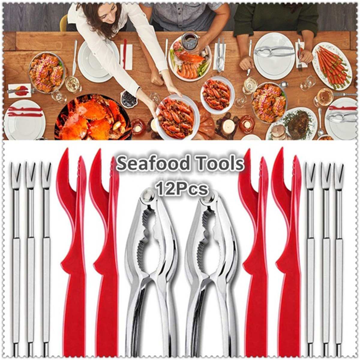 12 Pcs Seafood Tools Kit Lobster and Crabs Cracker Tool Nut Cracker Forks Set Opener Opener Shellfish Lobster Leg Sheller Knife