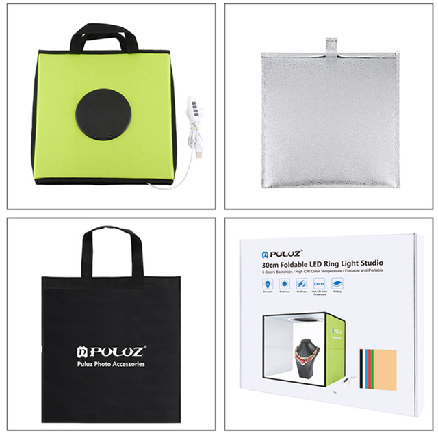 PULUZ 30cm Folding Portable LED Light Photo Lighting Studio Shooting Still life photography Tent Box Kit with 6 Colors Backdrop: Default Title