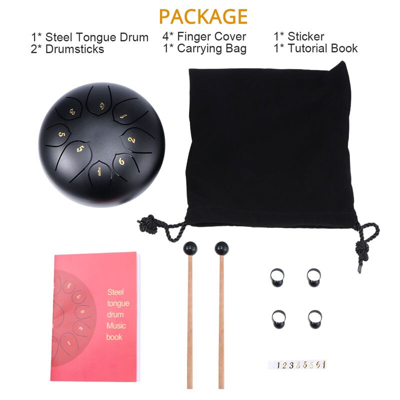 Kit de tambor de acero natural, tambor de lengüeta, 6 pulgadas, 8 tonos, sartén de mano de acero, tanque de tambor, instrumentos de percusión, YS-BU de