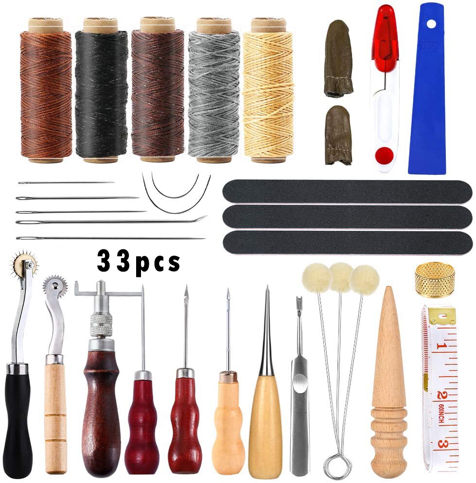 Professionelle Leder Handwerk Werkzeuge mit Groover Ahle Gewachste Gewinde Fingerhut Kit Hand Nähen Stitching Schlag Hand Nähen Liefert: F