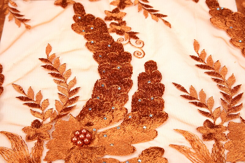 African beaded lace fabric embroidered Nigerian lace fabric French tulle lace fabric used in gold evening dresses