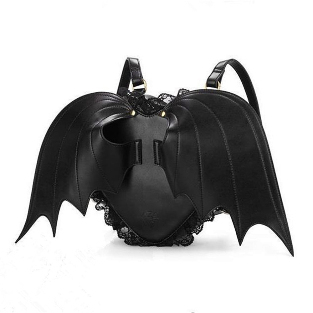 Mochila escolar con alas de murciélago para mujer, morral femenino estilo diablo Punk, color negro,