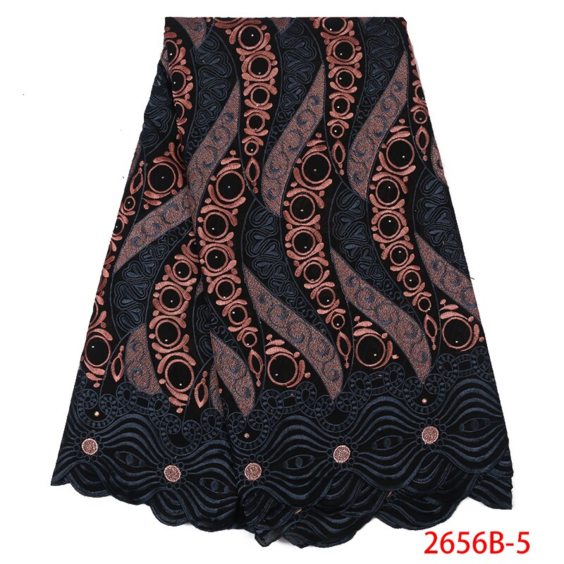 Latest African Cotton Lace Fabric Swiss Voile Lace in Switzerland Nigerian Laces with Stones KS2656B-3
