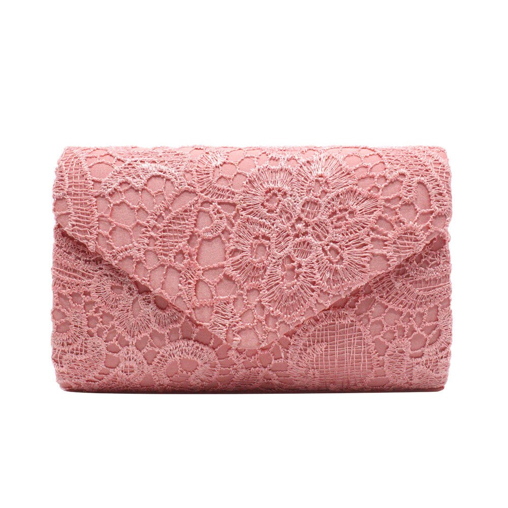 Mode Dames Vrouwen Floral Lace Avond Party Vrouwen Clutch Bag Bridal Wedding Purse Handtas: Roze