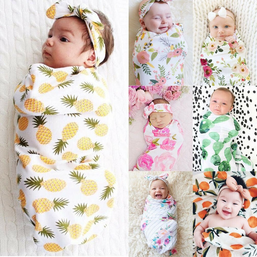 Newborn Watercolor Printing Wrap Cloth Neutral Downy Flowers Dot Animal Infant Baby Crib European And American Style